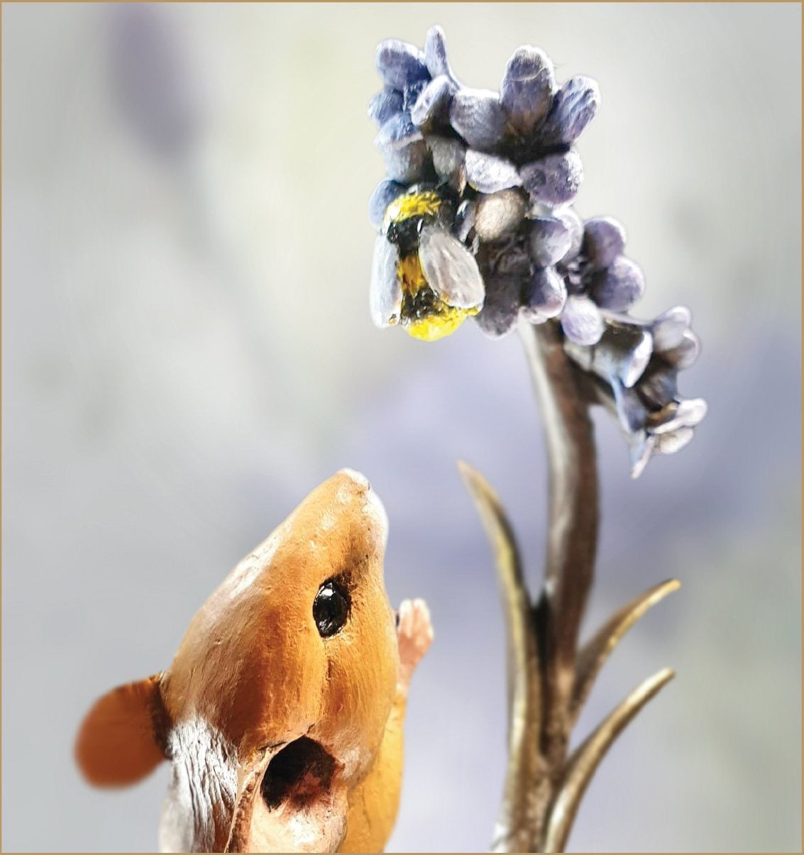 Bluebells and Bee Bronze Mouse Figurine by Michael Simpson for Richard Cooper Studio
