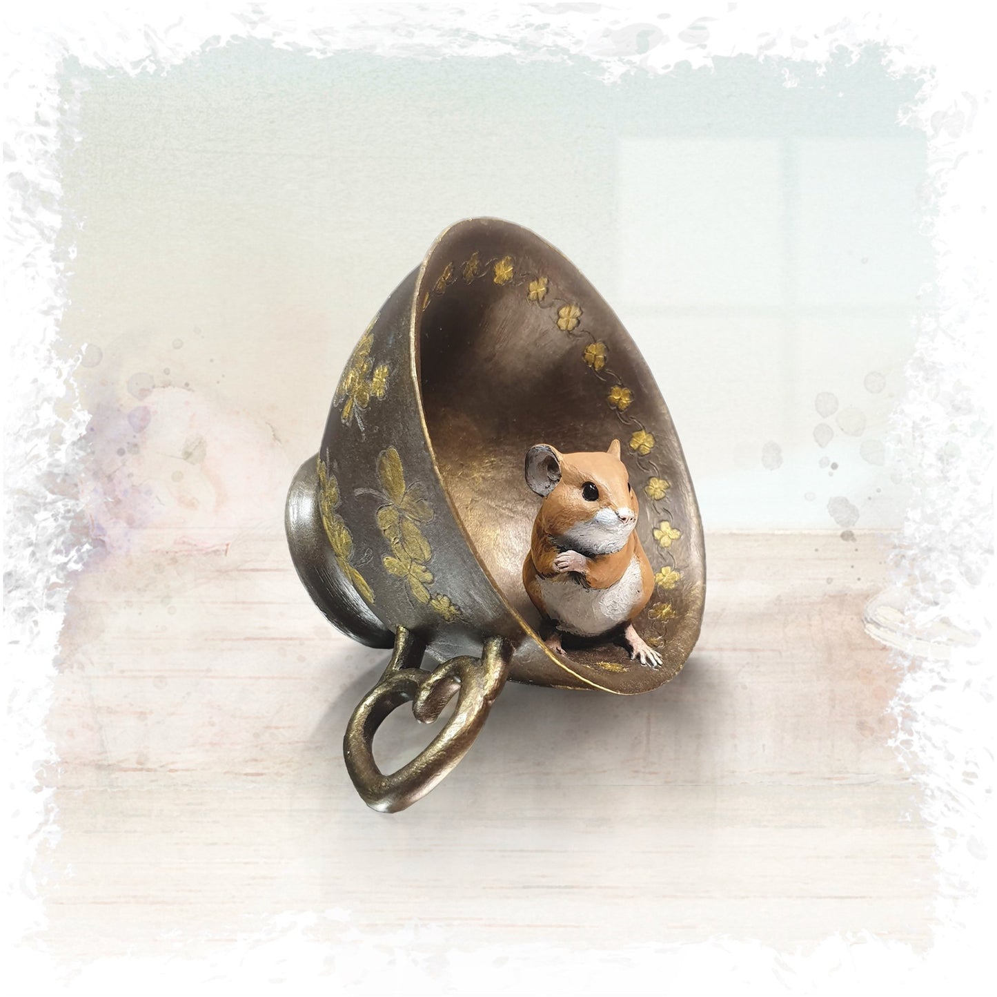 Mouse in Teacup Bronze Figurine by Michael Simpson (Richard Cooper)