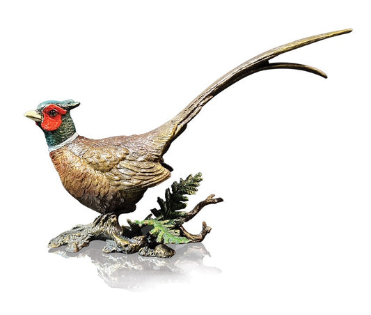 Hand Painted Pheasant Bronze Sculpture In Wooden Presentation Box by Keith Sherwin (Limited Edition)