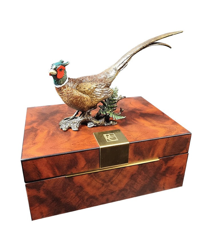Hand Painted Pheasant Bronze Sculpture In Wooden Presentation Box by Keith Sherwin (Limited Edition)