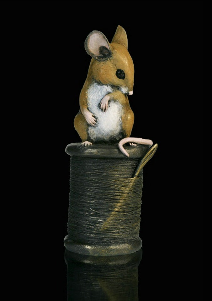 Mouse with Cotton Reel by Michael Simpson - Richard Cooper Studio Cold Cast & Hand Painted Bronze