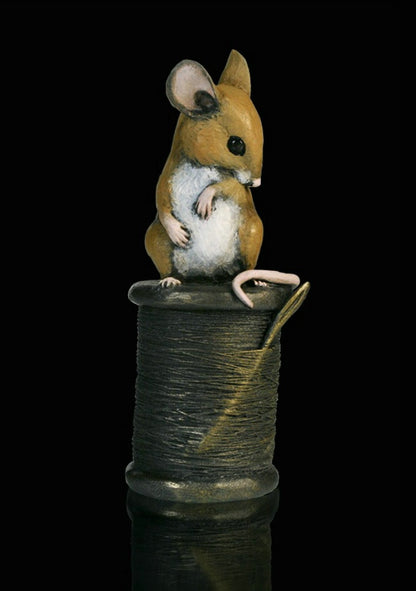 Mouse on Cotton Reel Bronze Figurine by Michael Simpson