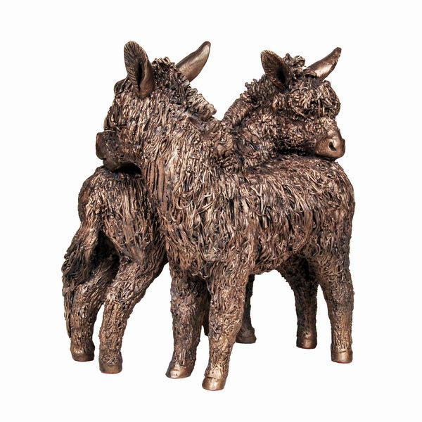 Friendly Donkeys Standing Together Bronze Figurine by Veronica Ballan (Frith Sculpture)