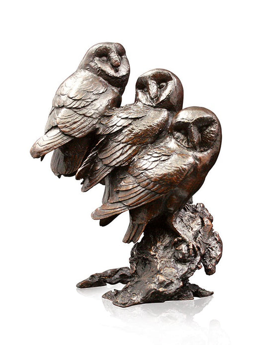 Watchful Barn Owls Bronze Figurine by Michael Simpson (Limited Edition)
